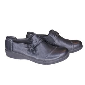Clarks Collection Black Leather Slip On Comfort Shoes Flats 9.5